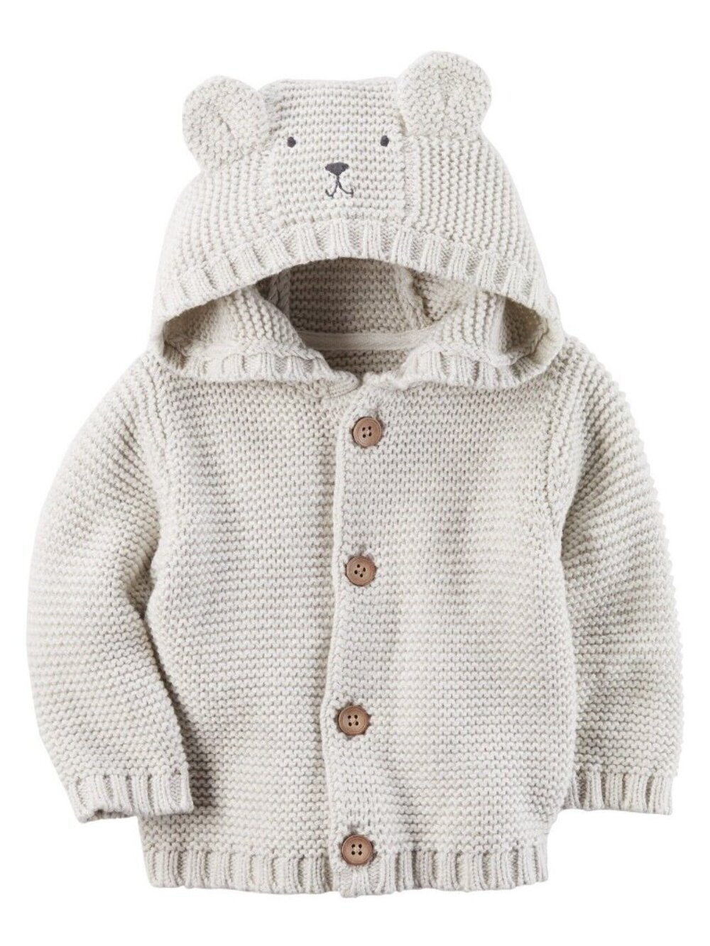 Baby Girl Boy Gray Knit Hooded Bear Button Front Cardigan NEW Sweater Jacket 3m